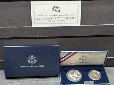 1994-S&P PROOF World Cup USA Commem 2-Coin Set in OGP w/ COA