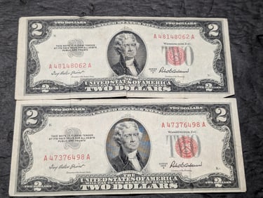 Lot of Two 1953 A Series $2 RED SEAL Banknotes