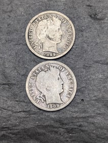 1899-S & 1909-D Barber Silver Dimes