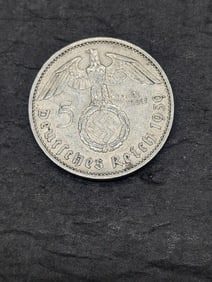 1939 Germany Historic Symbol 5 Silver Reichsmark Coin