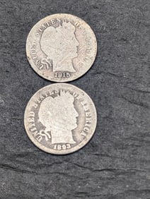 1915-S & 1893 Barber Silver Dimes