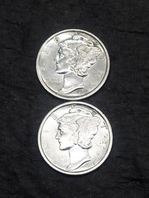 *Both AU+ - BETTER DATE - NICE TYPE COIN* 1918 & 1919 Mercury Silver Dimes