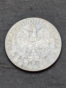 1934 Poland 5 Silver Zlotys Coin