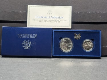 1993-W&D UNC Bill of Rights Commem 2-Coin Set in OGP w/ COA