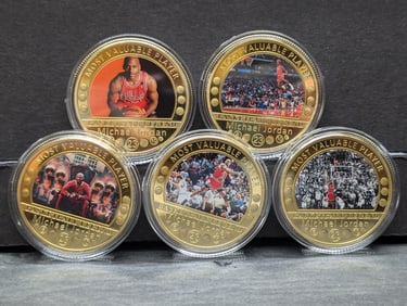 Group of 5 Basketball Legend Michael Jordan Tribute Coins