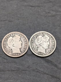 *VG* 1900-S & *FINE+* 1906 Barber Silver Dimes