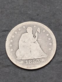 1853 W/ Arrows & Rays Seated Liberty Quarter