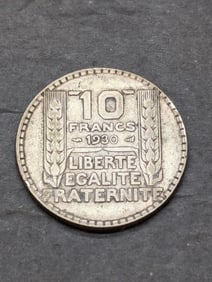 1930 France 10 Silver Francs Coin