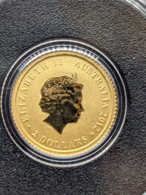 0.5 Gram .9999 GOLD Australia 2012 $2 Kangaroo Designed Miniature Coin in Airtite Case