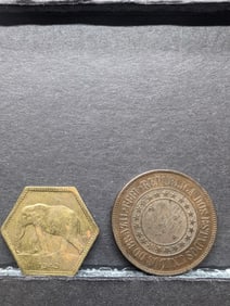 1889 Brazil 40 Reis & 1943 Belgian Congo 2 Francs Coins