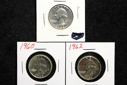 (3 coins) 1960, 1962, 1964, Proof Silver Washington Quarters