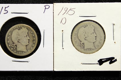 (2 coins) 1915- P 1915-D Barber Quarters