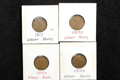 1917, 1917D, 1918D, 1919D Lincoln Wheat Cents