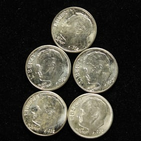 5-1962-D Roosevelt Dimes. 90% Silver. UNC