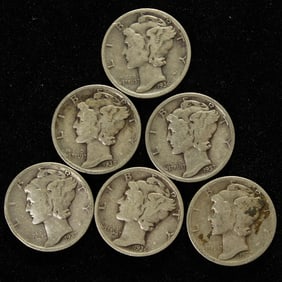 1936 P,D,S 1937 P,D,S Mercury Dimes. 90% Silver