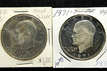 ( 2 coins) 1971-S Proof 40% silver Ike Dollars