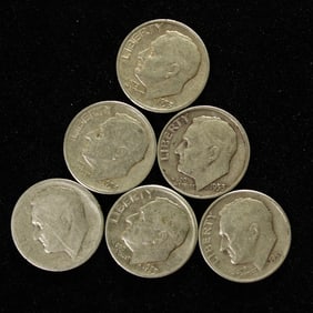 1950-S, 2-1953-S, 2-1953-D, 1955-D Roosevelt Dimes. 90% Silver