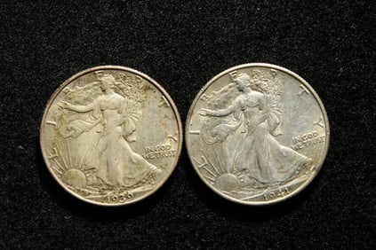 1939-D 1941-D XF-AU Walking Liberty Half Dollars.