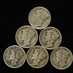1942 P,D,S 1944 P,D,S Mercury Dimes. 90% Silver