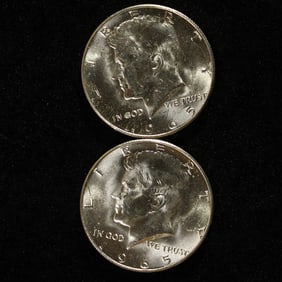 2-1965 Kennedy Half Dollars. 40% Silver. GEM BU