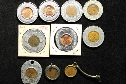 Assortment Of 10 Different Encased Coins With A Variety Of Themes:  Good Luck, Never Go Broke,