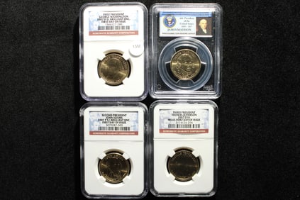 Four Brilliant Uncirculated 2007 First Day Of Issue Presidential Dollars Graded By NGC & PCGS