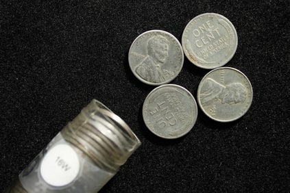 Roll of 1943-S Lincoln Steel Cents. WWII Era