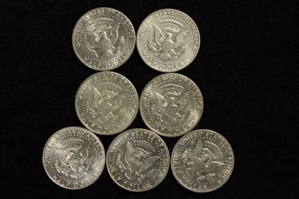 7 Kennedy Half Dollars; 1971P,D- 1972P,D- 1973P- 1974P,D
