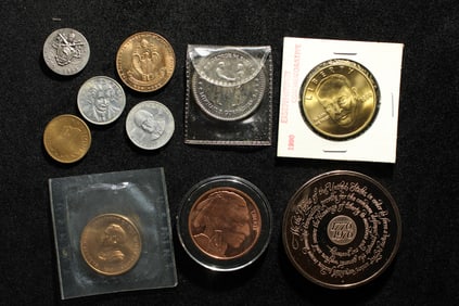 Assortment Of 10 Different Medallions & Tokens With A Variety Of Themes: Inauguration Bicentennial