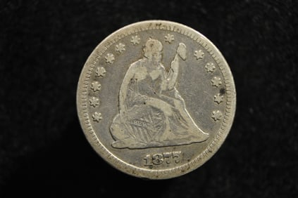 1877 United States Seated Liberty Quarter.  Vintage Type Coin.  Bold Liberty.1914-