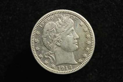 1914-D XF-AU United States Barber Quarter.  Scarce In This Grade.