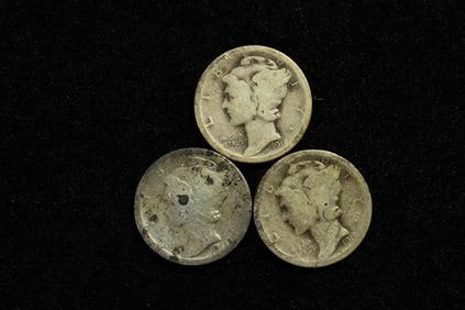 1918 P,D,S Mercury Dimes. 90% Silver