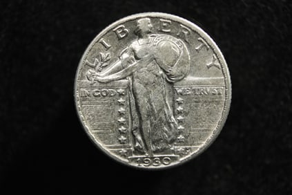 1930 XF-AU United States Standing Liberty Quarter.