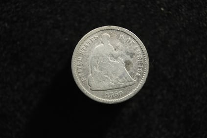 1860 United States Seated Liberty Half Dime.  Vintage Type Coin.
