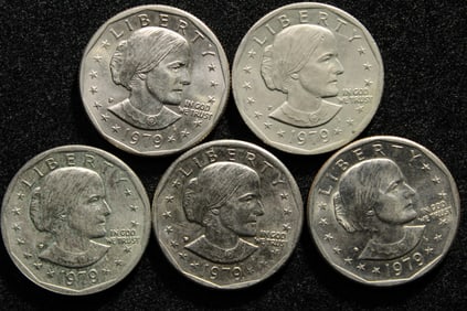 5- 1979 P&D Susan B Anthony Dollars.