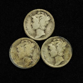 1923, 1924S, 1924P Mercury Dimes. 90% Silver