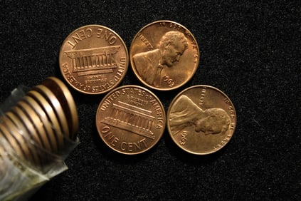 Roll of 1963 Lincoln Memorial Cents. Copper