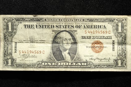 1935-A $1 Hawaii Red Seal Silver Certificate.  Bust Of George Washington.