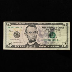 2021 Green Seal $5 FR Note. Print Error. Dallas