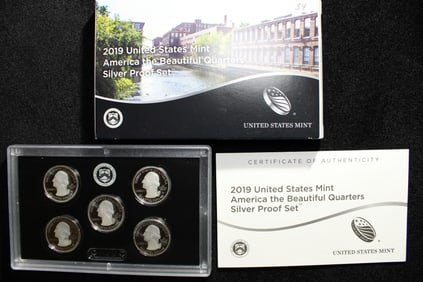 (5 coins) 2019 US Mint American the Beautiful Quarters Silver Proof Set OGP