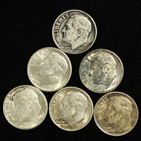 6 90% Silver Roosevelt Dimes. All 1960's