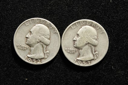 1952-D, 1953-D Washington Quarters. 90% Silver