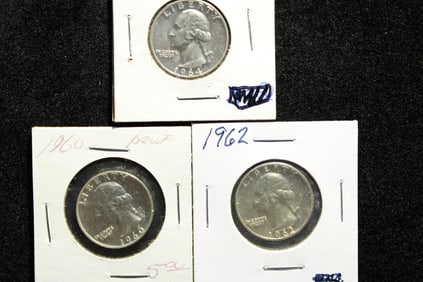 (3  coins) 1960,1962,1964 Proof Washington Quarters