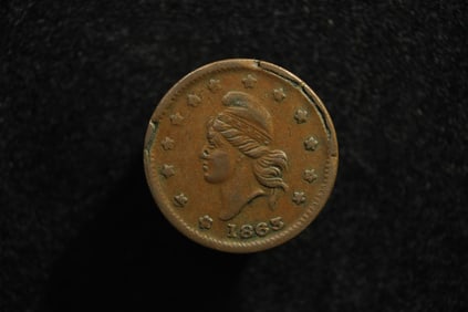 1863 Patriotic Civil War Token.  OBV: Liberty Portrait.  REV:  "Army & Navy".