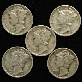 1940 P,D - 1941P,D - 1942S Mercury Dimes. 90% Silver