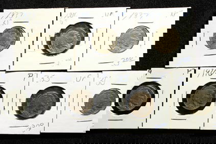(7 coins) 1916 P, 1929 P,  1935 P, 1936 P, 1937 P, 1936 S, 1937 D  Buffalo Nickels