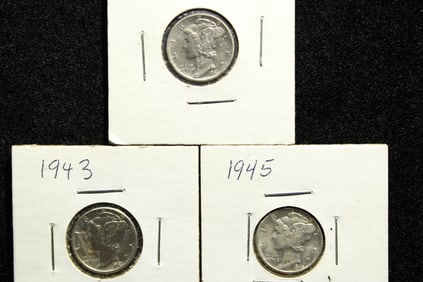 (3 coins) 1941, 1943, 1945 All Philadelphia Mint Mercury Dimes