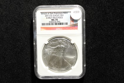 2011 (S) Gem Brilliant Uncirculated Silver American Eagle Early Release Graded MS70 By NGC Grading