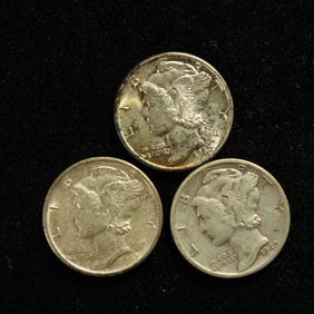 1942 P,D,S Mercury Dimes. 90% Silver