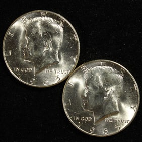 2-1965 Kennedy Half Dollars. 40% Silver. GEM BU